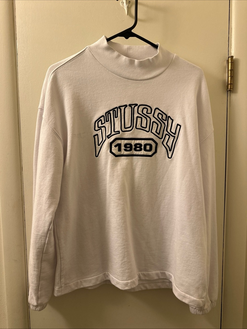 Stussy Arch logo White Mock Neck 1980 Pullover